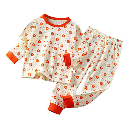 Kids Casual Autumn Long Sleeve Pajamas Set Boys and Girls Cartoon Print Home Wear Comfortable Soft Fabric Sleepwear