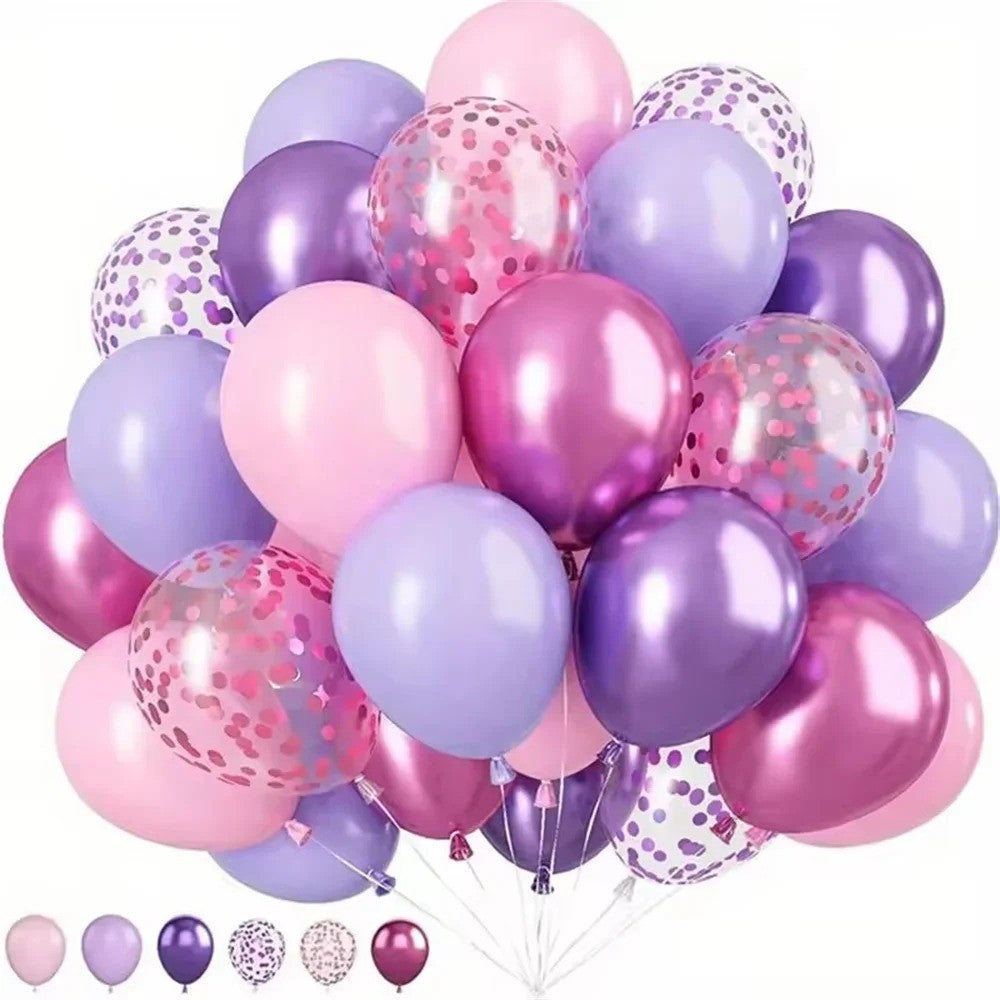 50PCS Macaron Pink Purple Metallic Confetti Balloons Set - Wedding Birthday Party Decorations for Indoor Outdoor Celebration