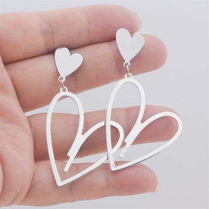 2024 Novas Brincos Pendentes de Coração Femininos da Moda Brincos de Coração de Amor de Camada Dupla Lindos Brincos Bohemianos