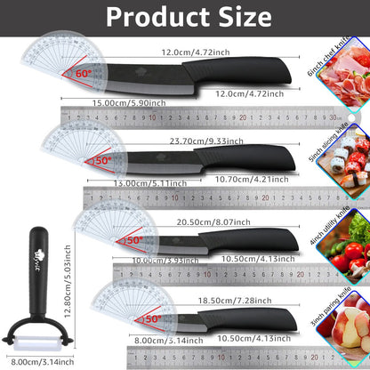 Conjunto de Facas de Cerâmica para Cozinha, 3 4 5 6 polegadas, Faca do Chef, Utilitária, para Fatiar, Cortar Frutas, Legumes, Comida de Bebê, para Descascar, Cabo Antiderrapante