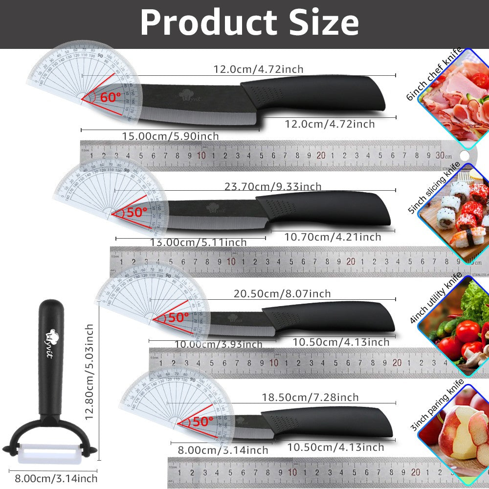 Conjunto de Facas de Cerâmica para Cozinha, 3 4 5 6 polegadas, Faca do Chef, Utilitária, para Fatiar, Cortar Frutas, Legumes, Comida de Bebê, para Descascar, Cabo Antiderrapante