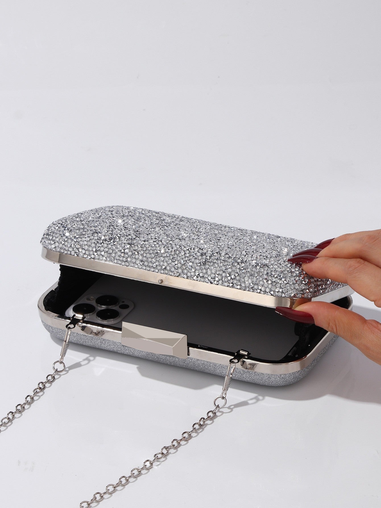 Luxury Elegant Sequined Clutch Bag Trendy Glitter Diamonds Metal Buckle Evening Bag Wedding Clutch Handbag Shoulder Bag Chain