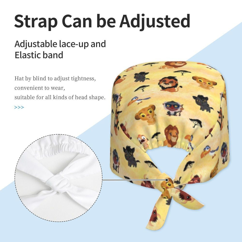 Boné cirúrgico personalizado O Rei Leão, divertido, para homens e mulheres, chapéu de esfoliação, gorro de enfermeira para dentista