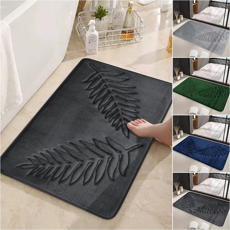 Conjunto de 3 Peças de Tapetes de Banheiro em Espuma de Memória, Ultramacios e Absorventes, com Estampa de Folhas, Tapetes de Banho Grossos e Laváveis Para Vaso Sanitário e Banheira