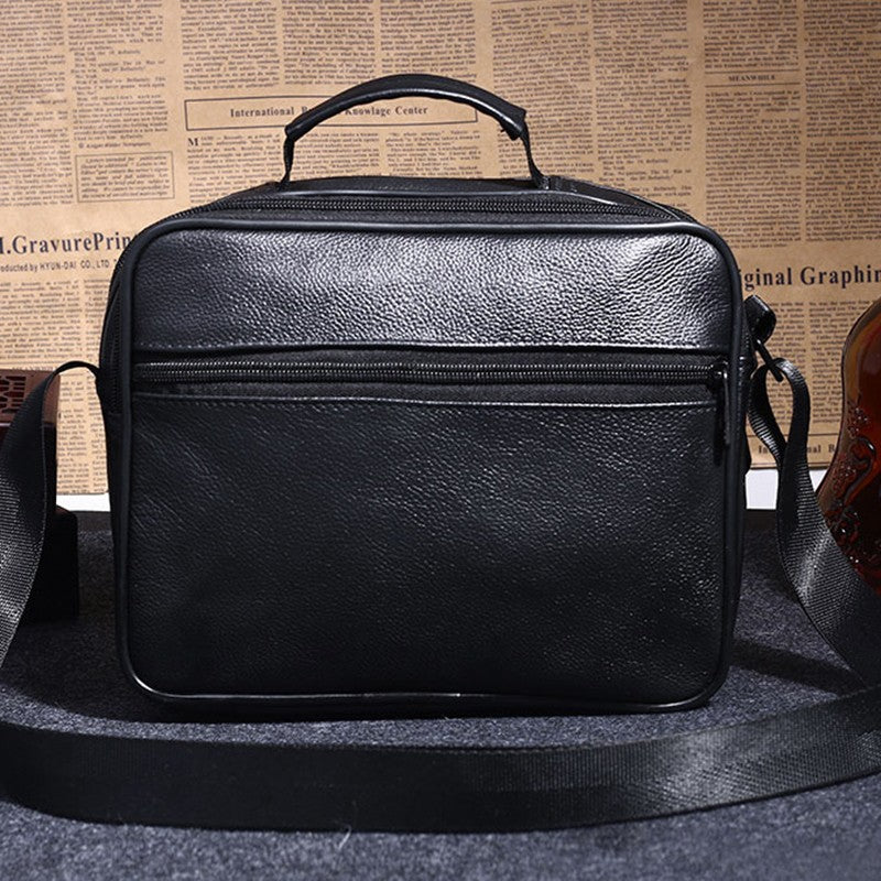 Men Genuine Leather Shoulder Bag Male Cowhide Leather Handbags Men's Large Zipper Messenger Bag Travel Tablet Bag Tote