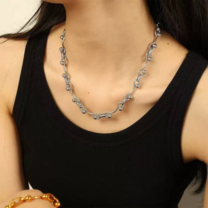 GANEMLY 316L Aço Inoxidável Metal Dourado Cor Contas Corrente Colar Pulseira Conjunto Para Mulheres Correntes Modernas Joias À Prova D'água Novo