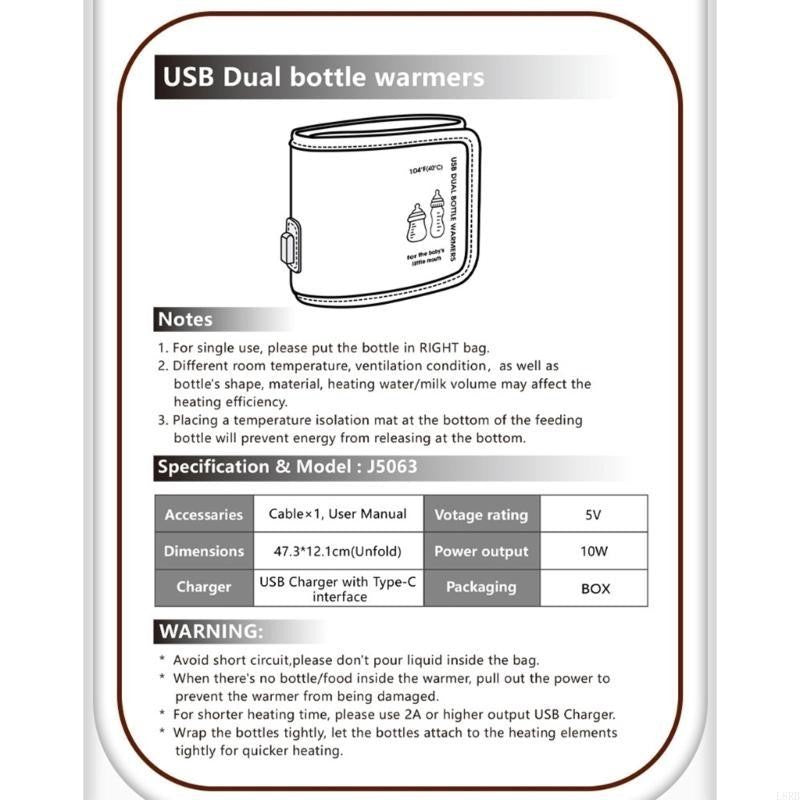 USB Travel Double Bottle Warmer Multifunctional Constant Temperature Cover Case L8RB