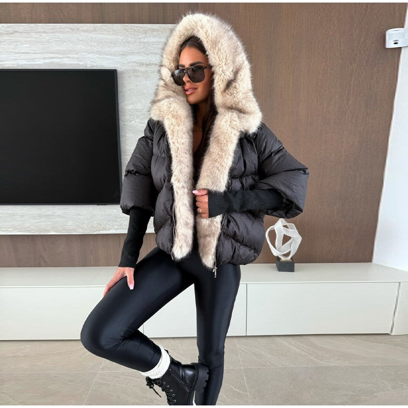 Vintage Women's Fur Coat Elegant Furs Collar Puffer Thicken Full Sleeve Jacket With Furs Female 2025 Autumn Winter Woman Coats