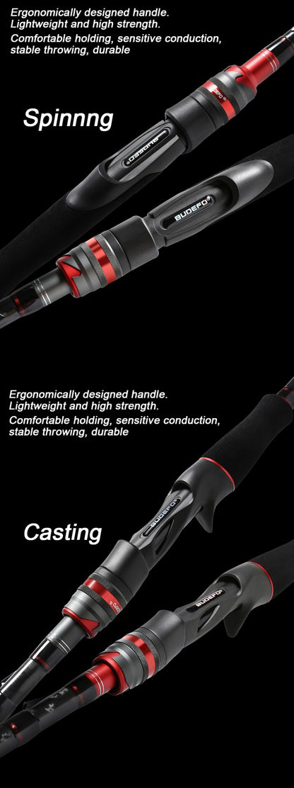 BUDEFO ROCK  Carbon Spinning Casting Fishing Rod with 1.98m 2.28m 2.43m 2.58m 2.70m 3.00m Baitcasting FUJI Guide FAST Rod