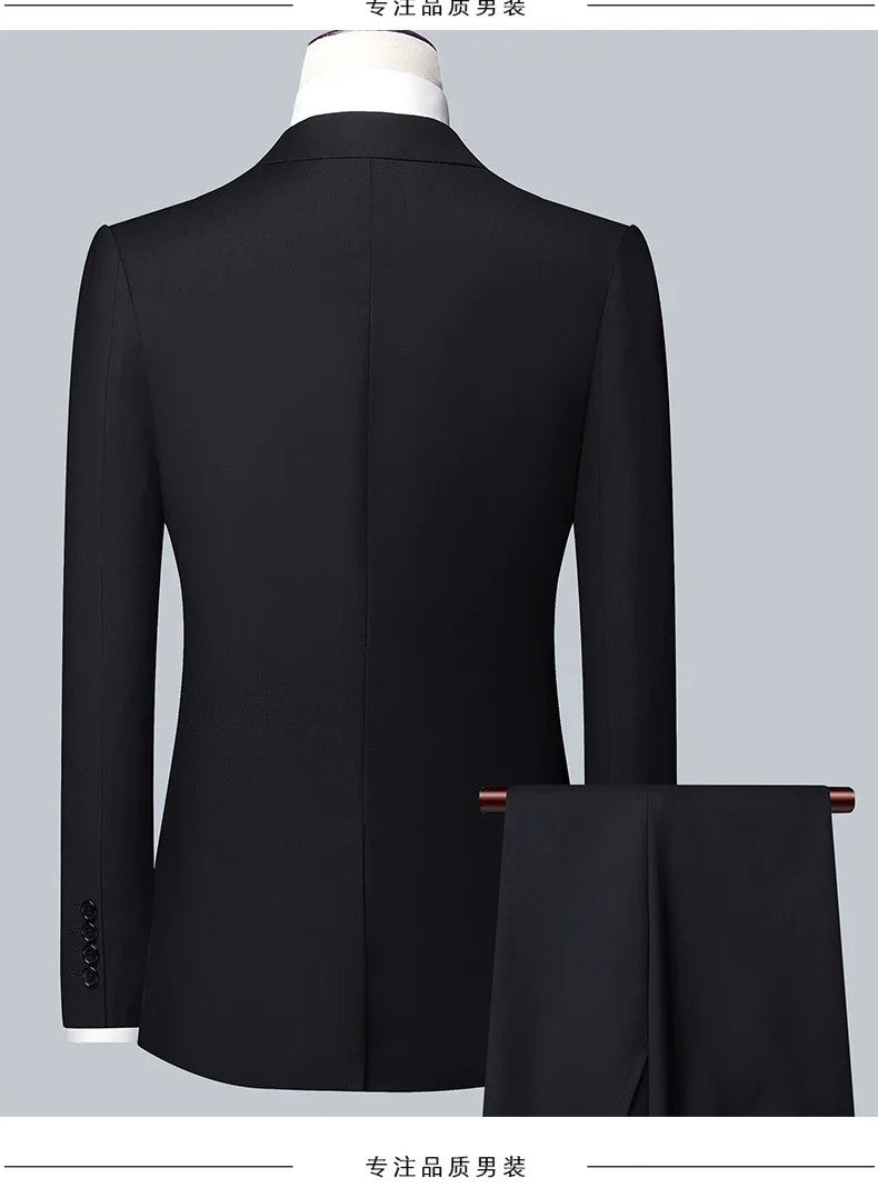 High quality Men Solid color Business - stylish handsome groom best man wedding dress 3/2/1 Single piece optional