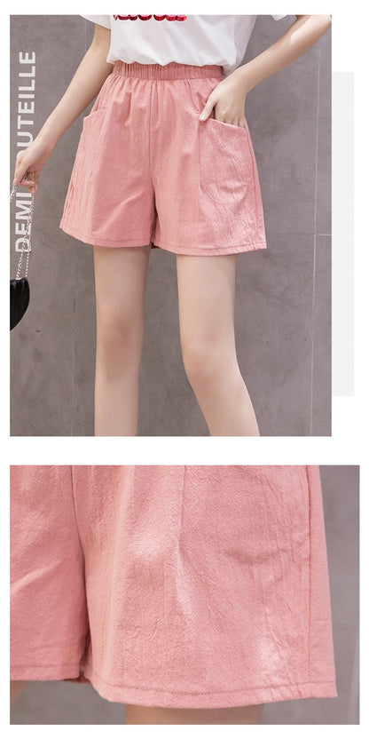 2024 Women Summer Cotton Shorts Casual Solid Pockets Basic Shorts Elastic Waist loose shorts Soft Cool female Outwear Shorts