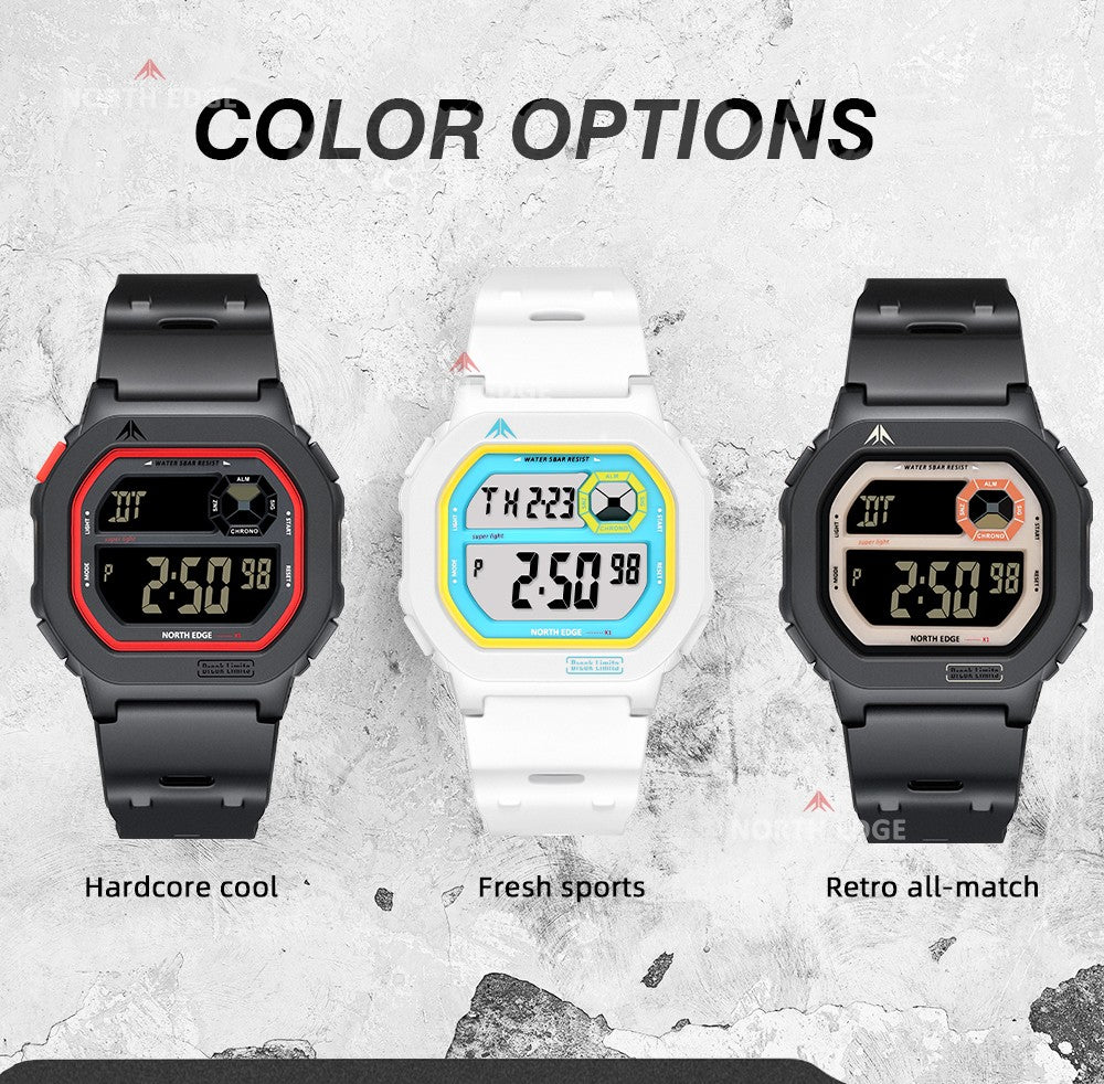 NORTH EDGE X1 Square Screen Digital Watch 2025 Men Women Sportswatch Waterproof 50M Stopwatch Countdown Alarm Clock Reloj Hombre