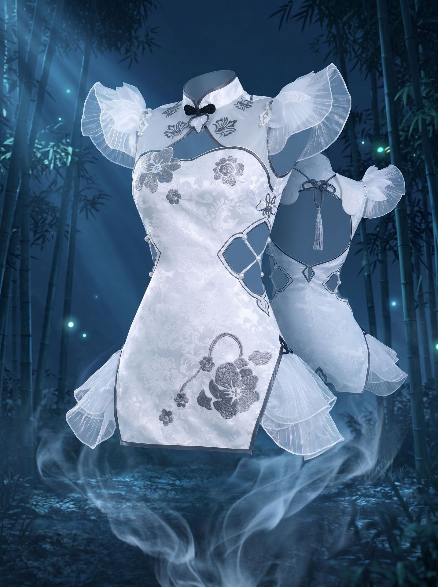 Naraka Bladepoint Yin Ziping Cosplay Costume Jade Ice Heart White Cheongsam Dress Cute Lolita Game Outfit Halloween Carnival