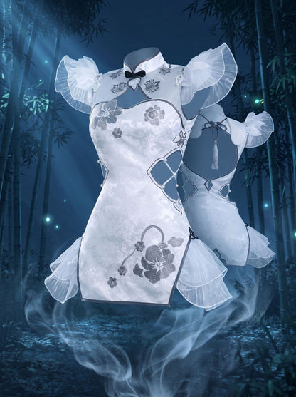 Naraka Bladepoint Yin Ziping Cosplay Costume Jade Ice Heart White Cheongsam Dress Cute Lolita Game Outfit Halloween Carnival