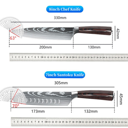 Faca de Chef ZENG Conjunto de Facas de Cozinha em Aço Inoxidável Padrão Aço Damasco Cutelo Fatiador Frutas Santoku Faca de Chef Ferramenta de Cozinha