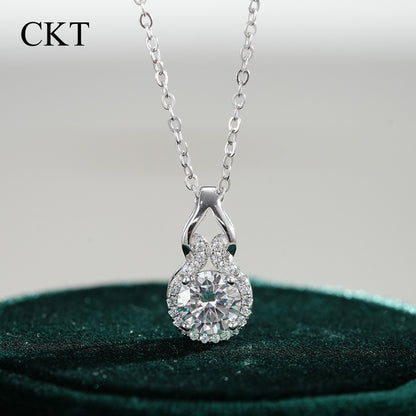 CKT Real Ouro Branco 18k 1ct D Color Moissanite Colar com Pingente de Diamante para Mulheres Platina Pt950 Clássica Abóbora Joias Finas