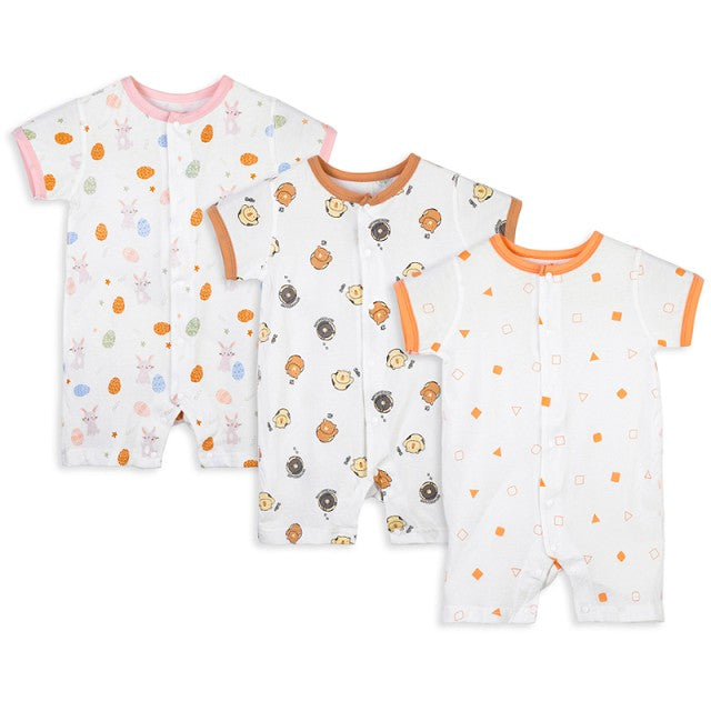 MICHLEY 3pcs Baby Short-Sleeve Rompers Long-Sleeve Jumpsuit Bodysuit Soft White Cartoon Infant Clothes Overalls  For Boys Girls