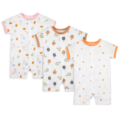 MICHLEY 3pcs Baby Short-Sleeve Rompers Long-Sleeve Jumpsuit Bodysuit Soft White Cartoon Infant Clothes Overalls  For Boys Girls