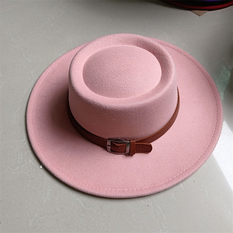 Chapéu Fedora unissex de inverno, superfície circular côncava e convexa, chapéu de jazz de feltro liso, elegante para homens e mulheres.