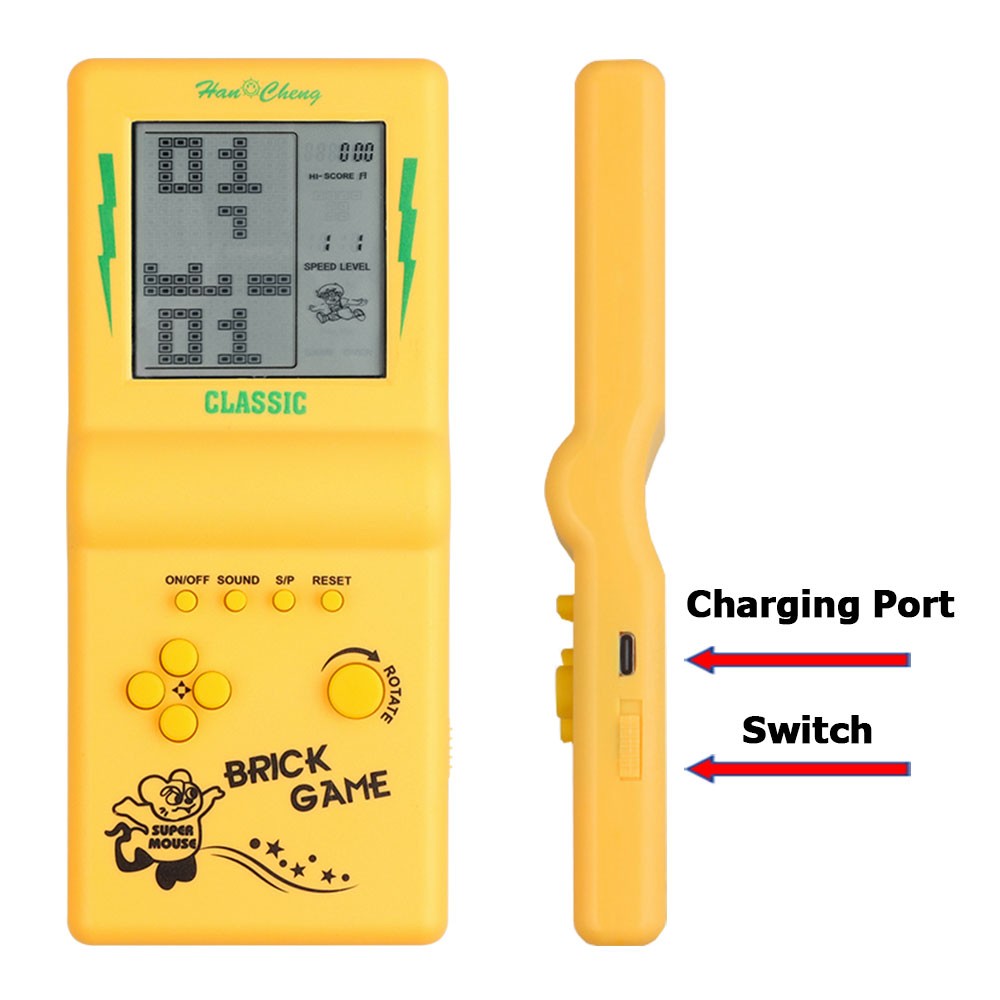 Rechargeable Portable Pocket Game Console Type-C Charge Retro Handheld Game Player with Switch for Tetris Machine Puzzle Toys