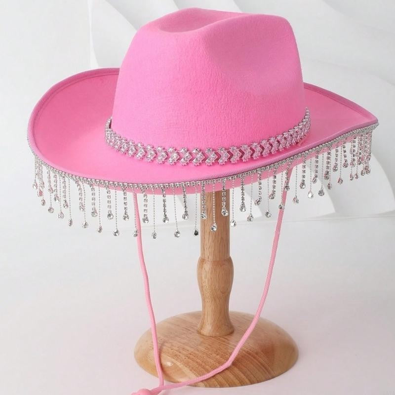 L5YA Soft Sweet Unisex Hat British Stylish Hat Rhinestones Fashionable Western Hat for Parties and Weddings