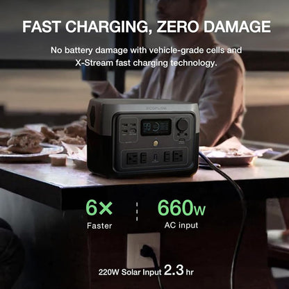 Estação de Energia Portátil River 2 Max 500Wh: Carga Rápida em 1 Hora, Saída de 1000W, Pronta para Energia Solar para Camping, RVs e Casa