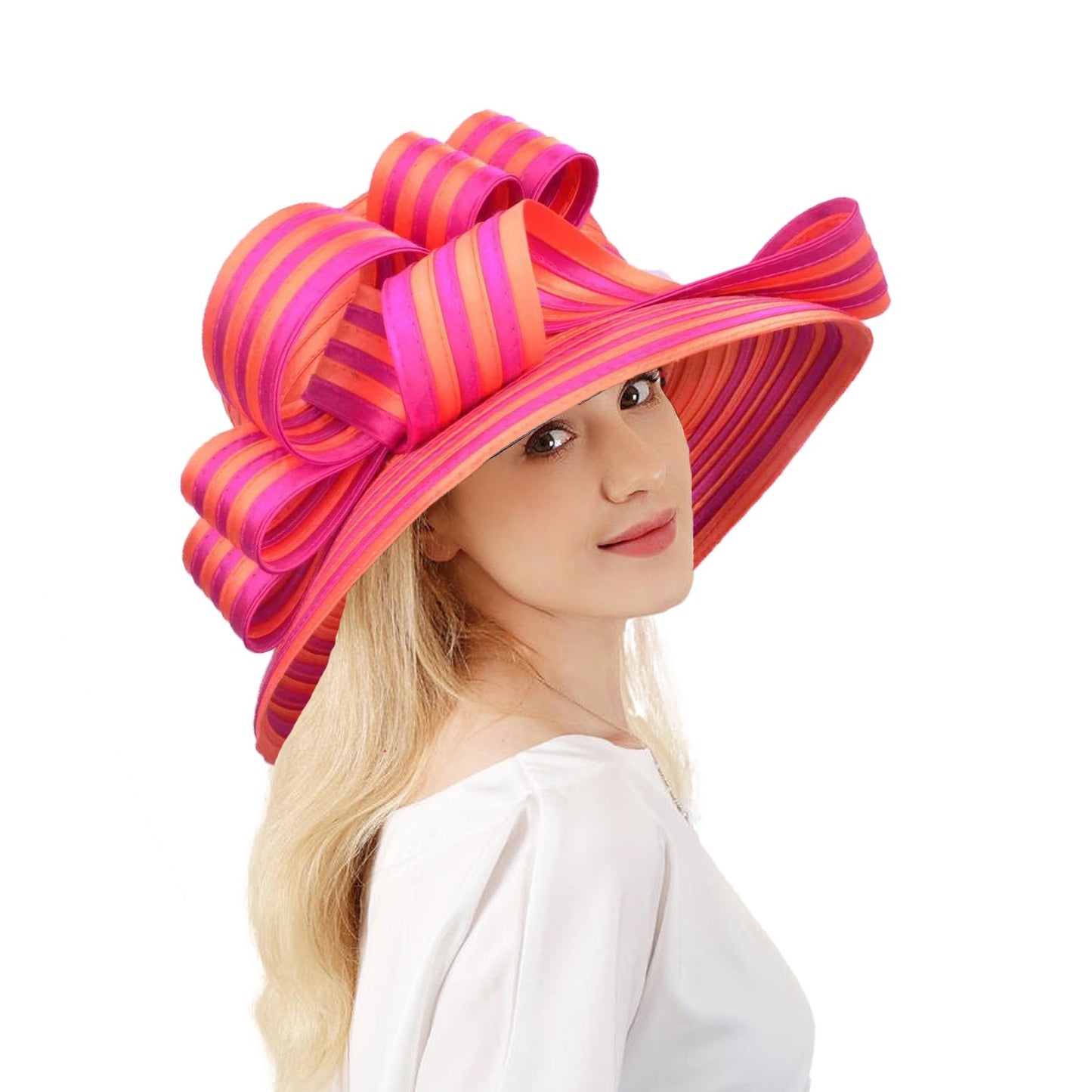 FS Satin Cloth Kentucky Derby Hats For Women Ladies Stripe Formal Tea Party Dress Wedding Bridal Elegant Church Cap Bowler Hat