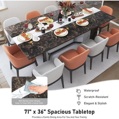 71 Inch Dining Table for 6 People,Modern Rectangular Kitchen Table W/Waterproof Wood Tabletop,Farmhouse Long Dining Room T