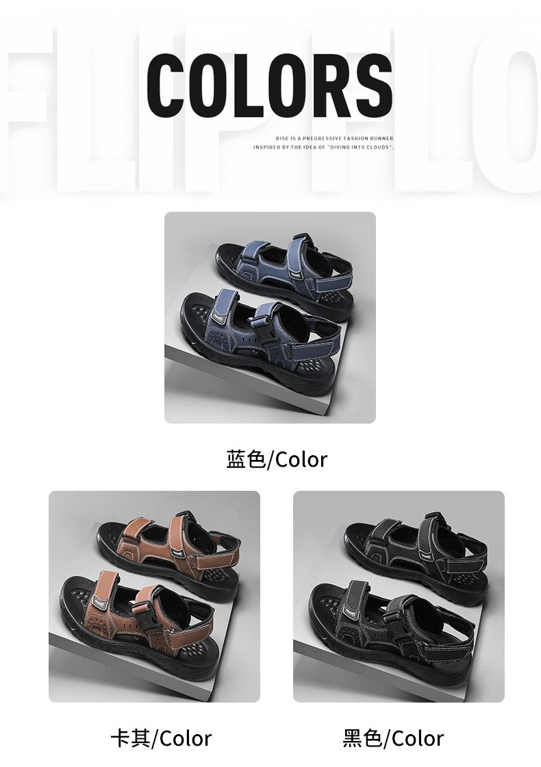 Summer Men Sandals PU Leather Lightweight Open Toe Flat Mens Casual Shoes Outdoor Walking Sandals for Men Beach Shoes Size 39-46