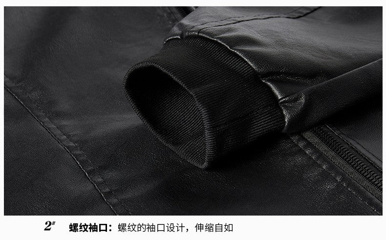 Men PU Leather Jacket Men Coats Windproof Motorcycle Autumn Stand Collar Travel Black Zipper Winter Business Zipper Overcoat