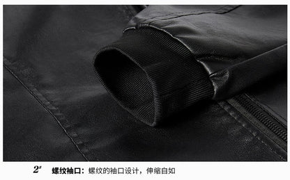 Men PU Leather Jacket Men Coats Windproof Motorcycle Autumn Stand Collar Travel Black Zipper Winter Business Zipper Overcoat
