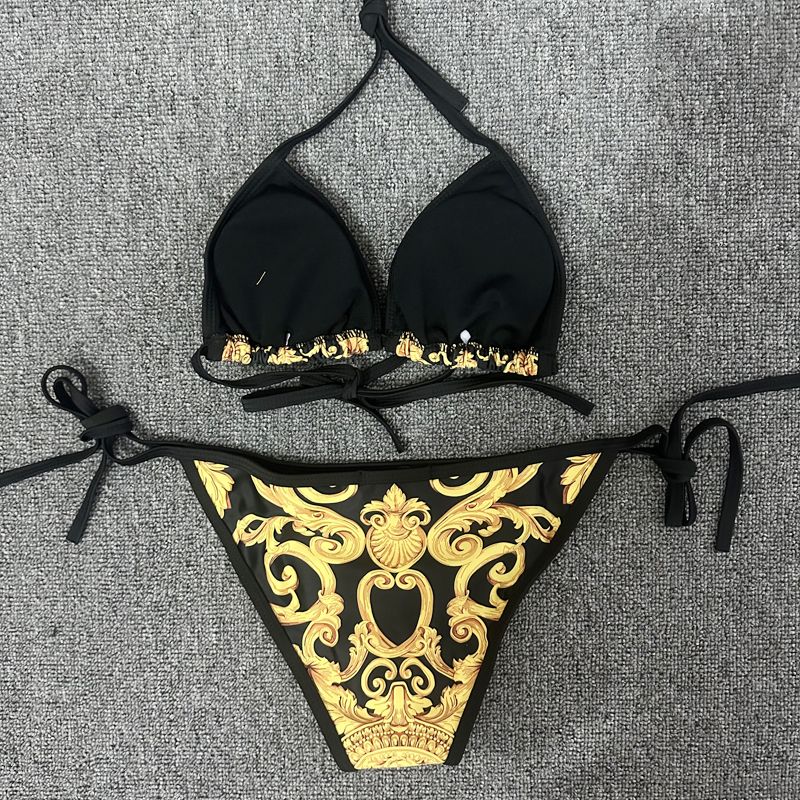 New Sexy Swimsuit Golden Floral Print Two Piece Bikini Female Brazilian Bather Bathing Suit Women Swimwear Beach biquínis