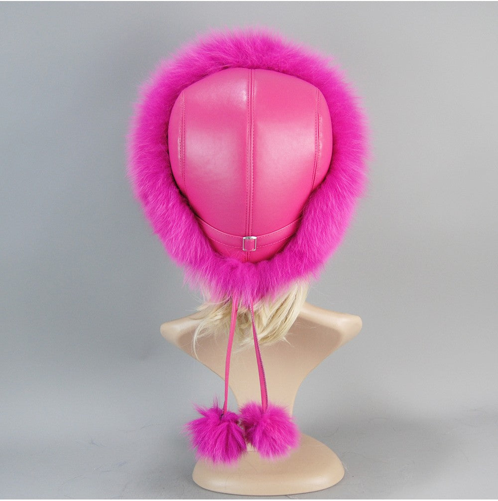 Nova Touca de Luxo de Inverno 100% Pelo de Raposa Natural Toucas de Pelo de Raposa Real de Qualidade para Mulheres Toucas de Pelo de Raposa Genuíno para Meninas