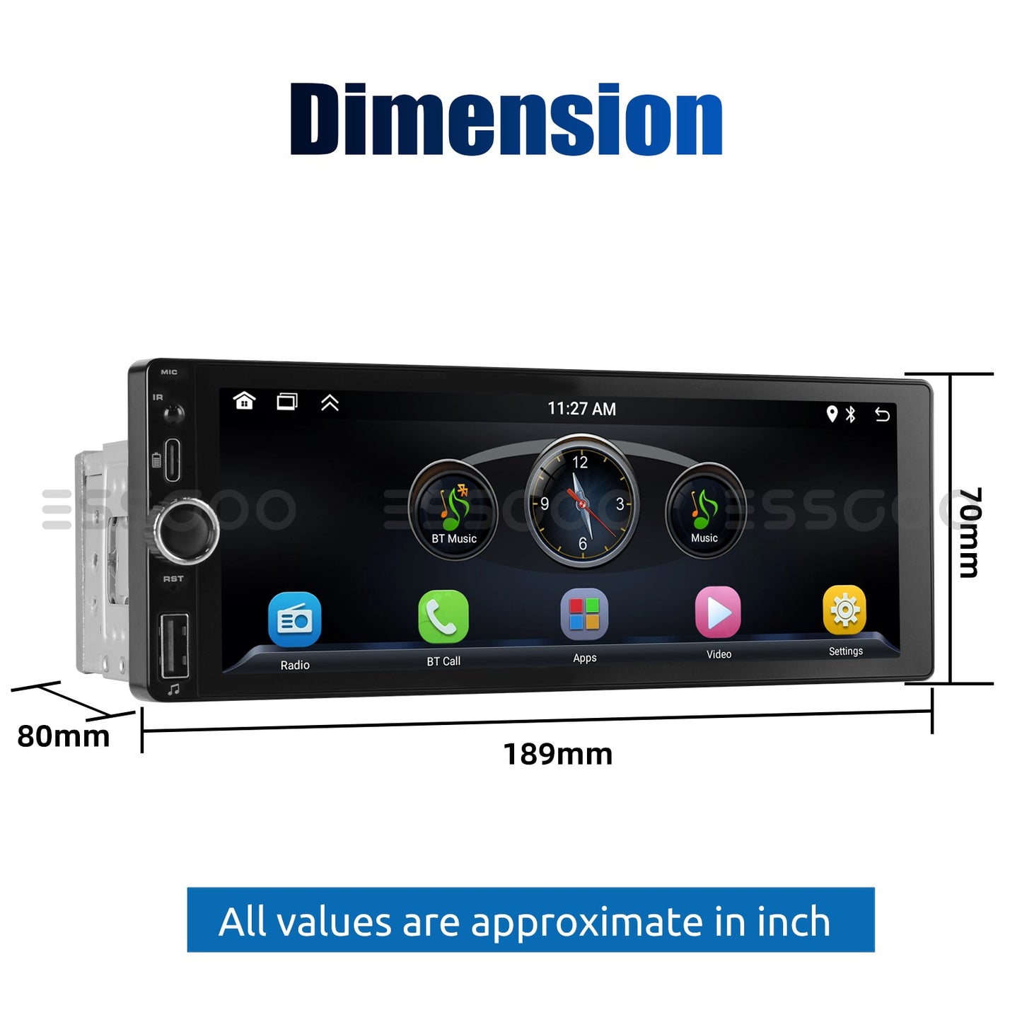 ESSGOO 1Din IPS 6.86 Inch Wireless Carplay Android Auto Car Radio Multimedia Video MP5 Player Touch Screen Universal Stere