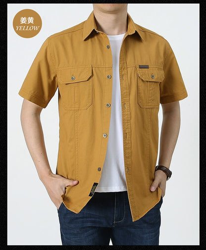 Summer Cargo Shirt Men's Casual Retro Cotton Pocket Short Sleeve Coat plus size Outdoor Camping Fishing Sweat Absorbing Shirt