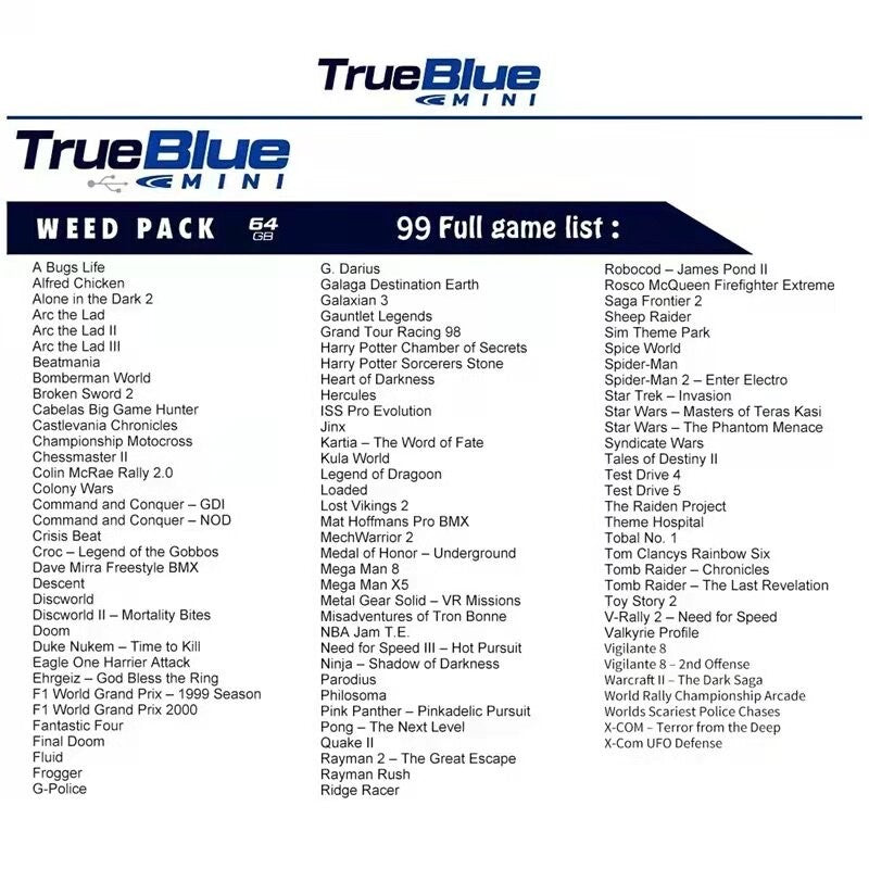 For True Blue Mini PACK CRACKHEAD/METH/WEED PACK64G/FIGHT PACK32GB/OVERDOSE PACK128GB For Genesis/Mega Drive/Playstation Classic