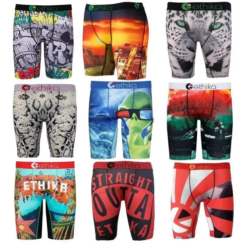 ETHIKA Sexy Fashion Print Men Underwear Boxer Cueca Male Panties Lingerie Man Underpants Panty Boxers Briefs Mens Shorts S-XXXL