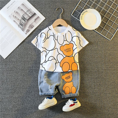 Novo Terno de Roupa de Verão para Bebê Meninas Moda Infantil Meninos Desenho Animado Camiseta Shorts 2 Peças/Conjuntos Traje Casual para Crianças Agasalhos