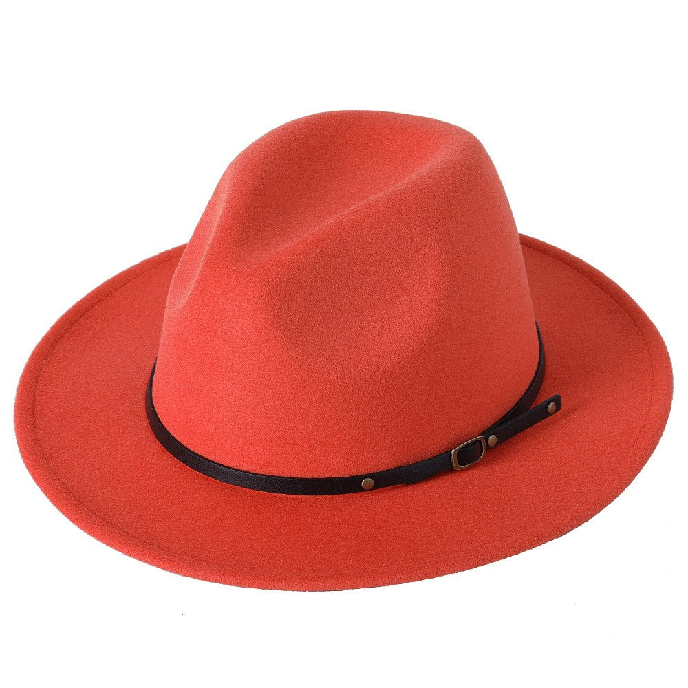 Fedora hat jazz hat men and women classic black leather belt Fedora Panama women autumn and winter Panama hat wholesale