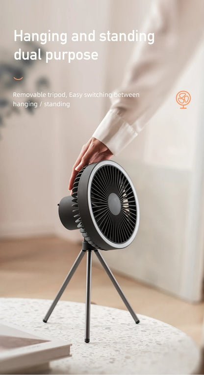 10000mAh Camping Fan Rechargeable Desktop Portable Circulator Wireless Ceiling Electric Fan with Power Bank LED Lighting