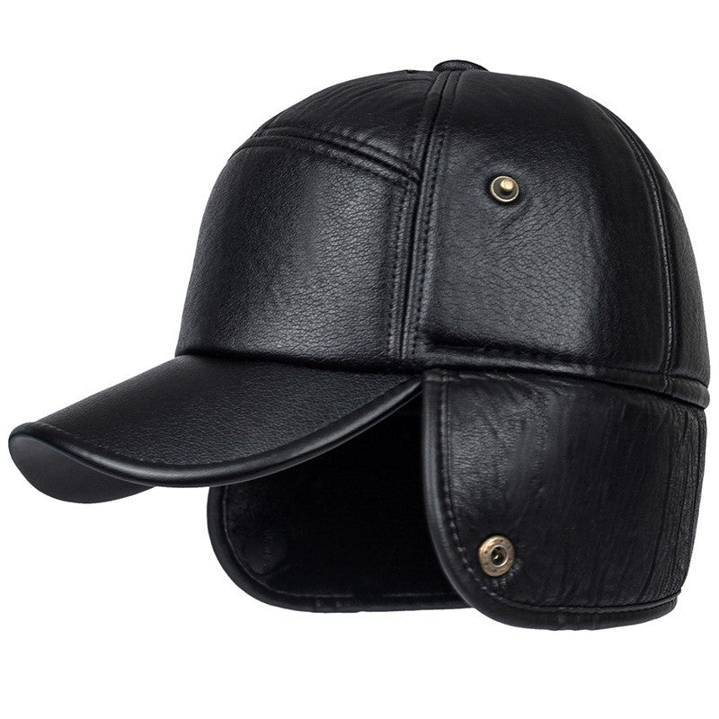 Winter Warm Hat Men Black Leather Fur Baseball Cap Men Snapback Women Casquette Bones Dad Caps Gorras Earflaps Thicken Hat