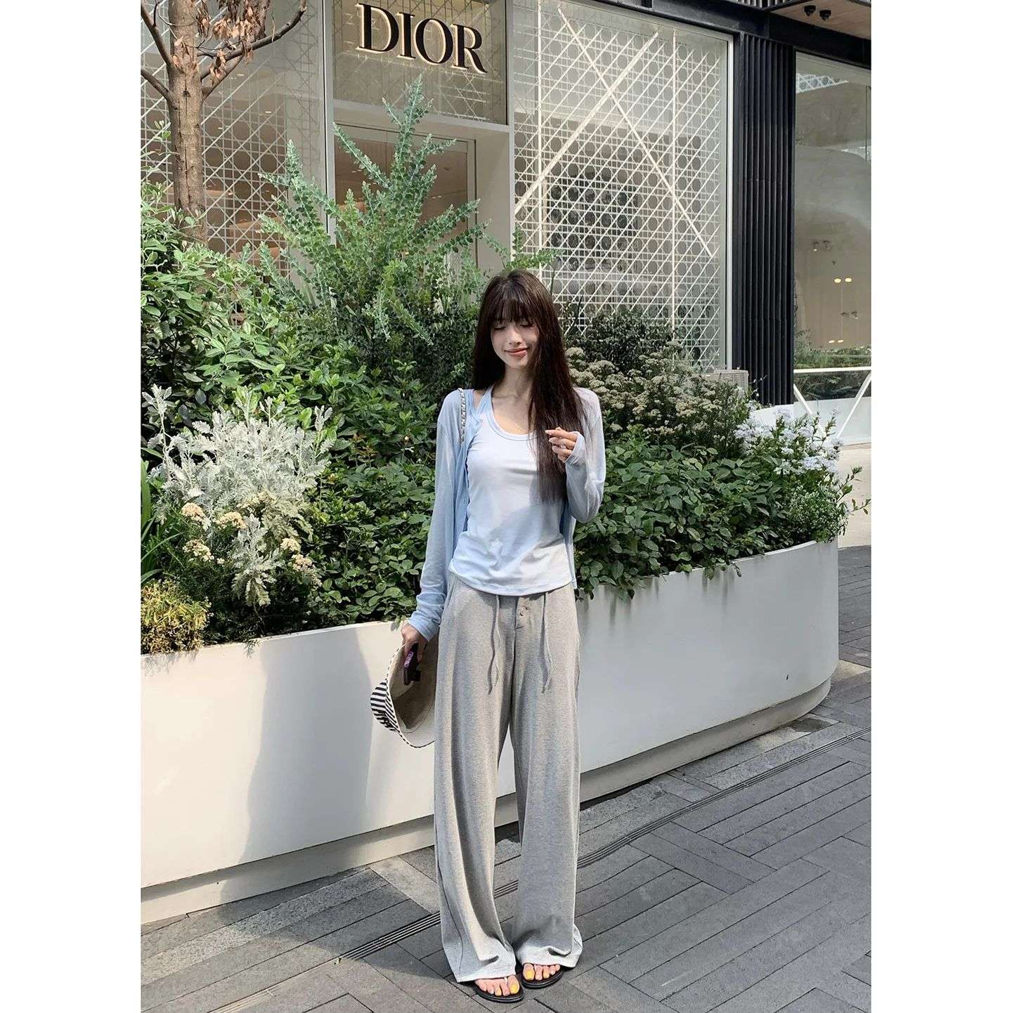 Baishiwang Silk Blend Knitted Pants Women's Summer Loose Casual Drape Long Striped Trousers Versatile Comfortable Long Pants