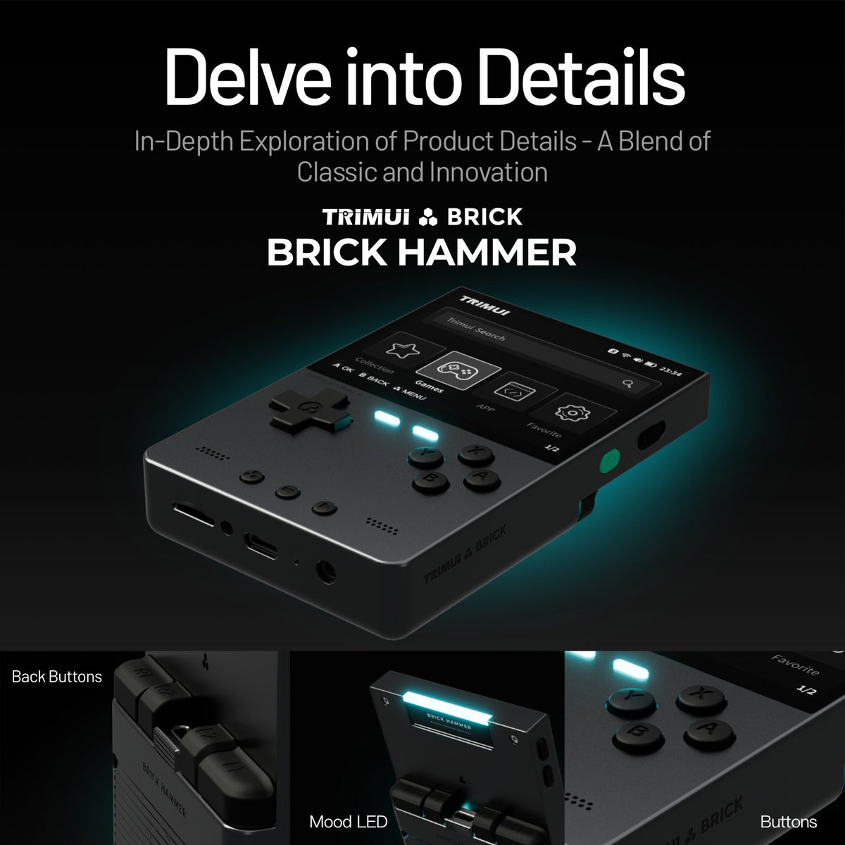 Metal Body Trimui Brick Hammer Console - 3.2" Ultra-Clear IPS Screen 3000mAh Open Source Handheld Retro Game Machine best Gift
