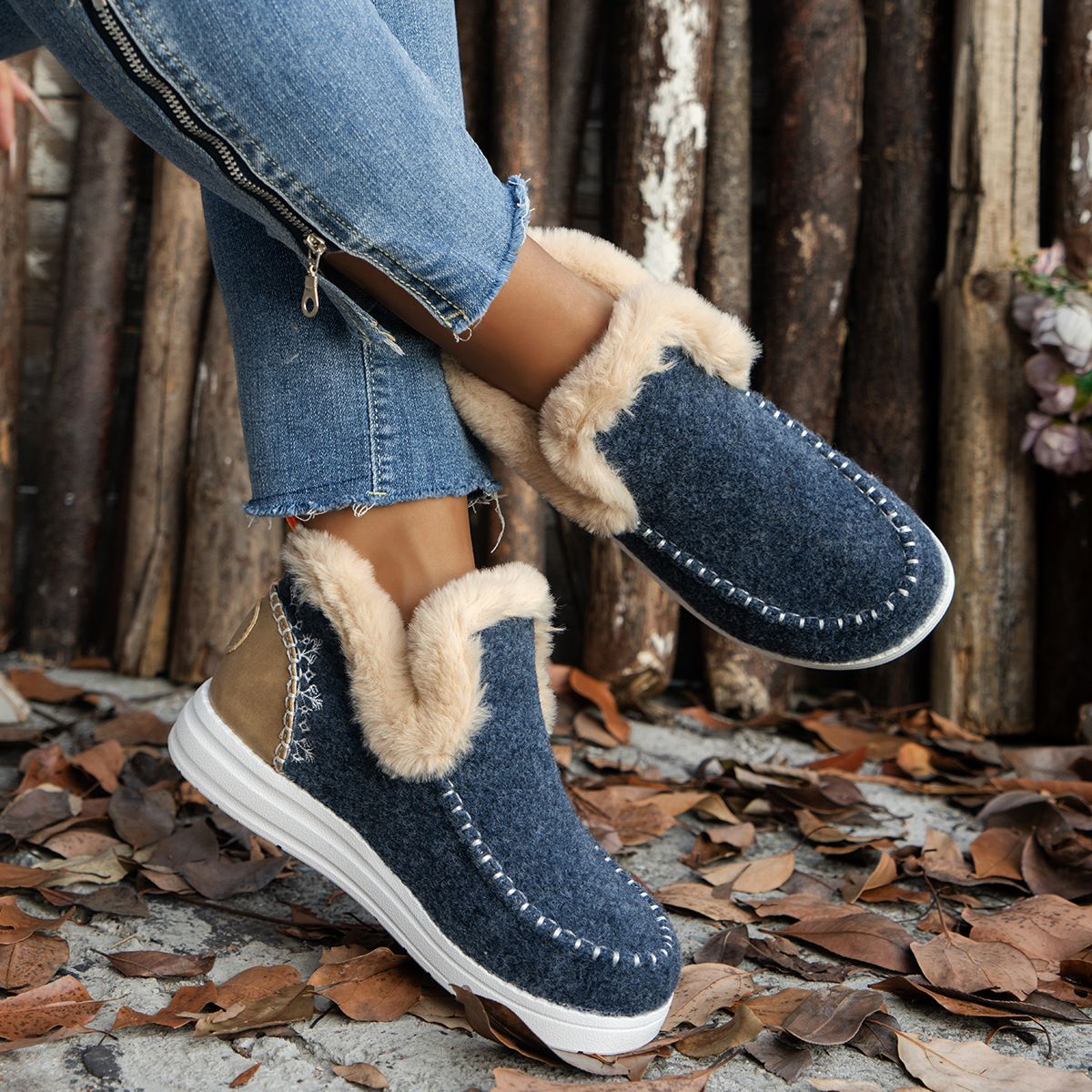 2024 Hot Sale Women Shoes Sleeve Women's Boots Winter Round Toe Plush Fleece for Warmth Short Barrel Flat Large Size Snow Boots