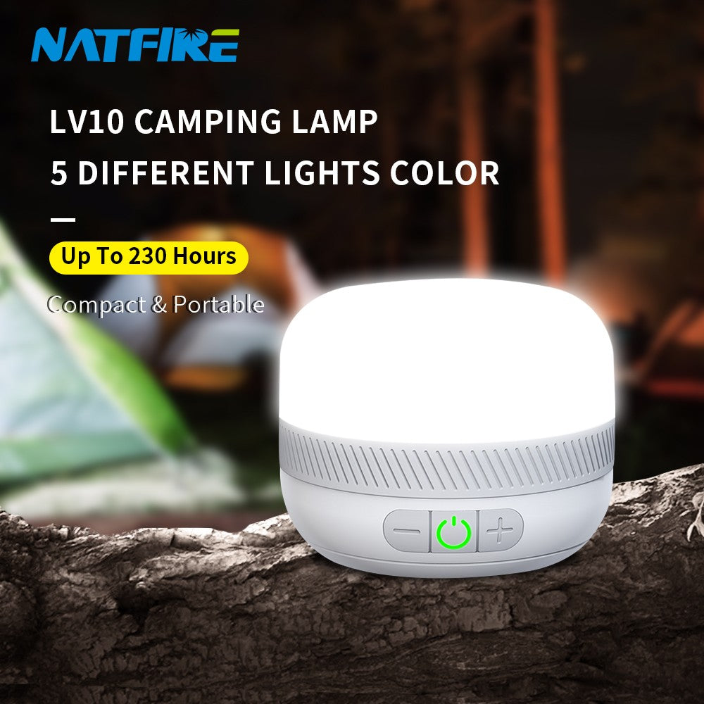 Lanterna de acampamento LED recarregável NATFIRE LV10, até 230 horas de iluminação para acampamento, luminária portátil de emergência com base magnética