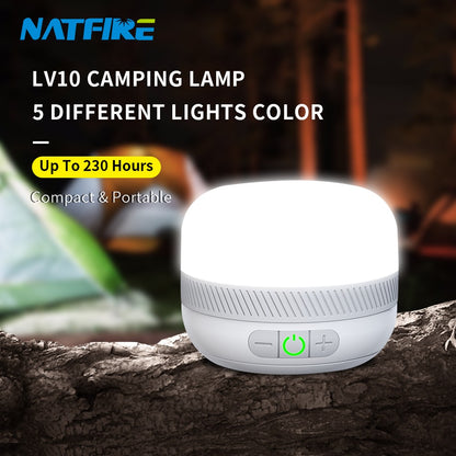 Lanterna de acampamento LED recarregável NATFIRE LV10, até 230 horas de iluminação para acampamento, luminária portátil de emergência com base magnética