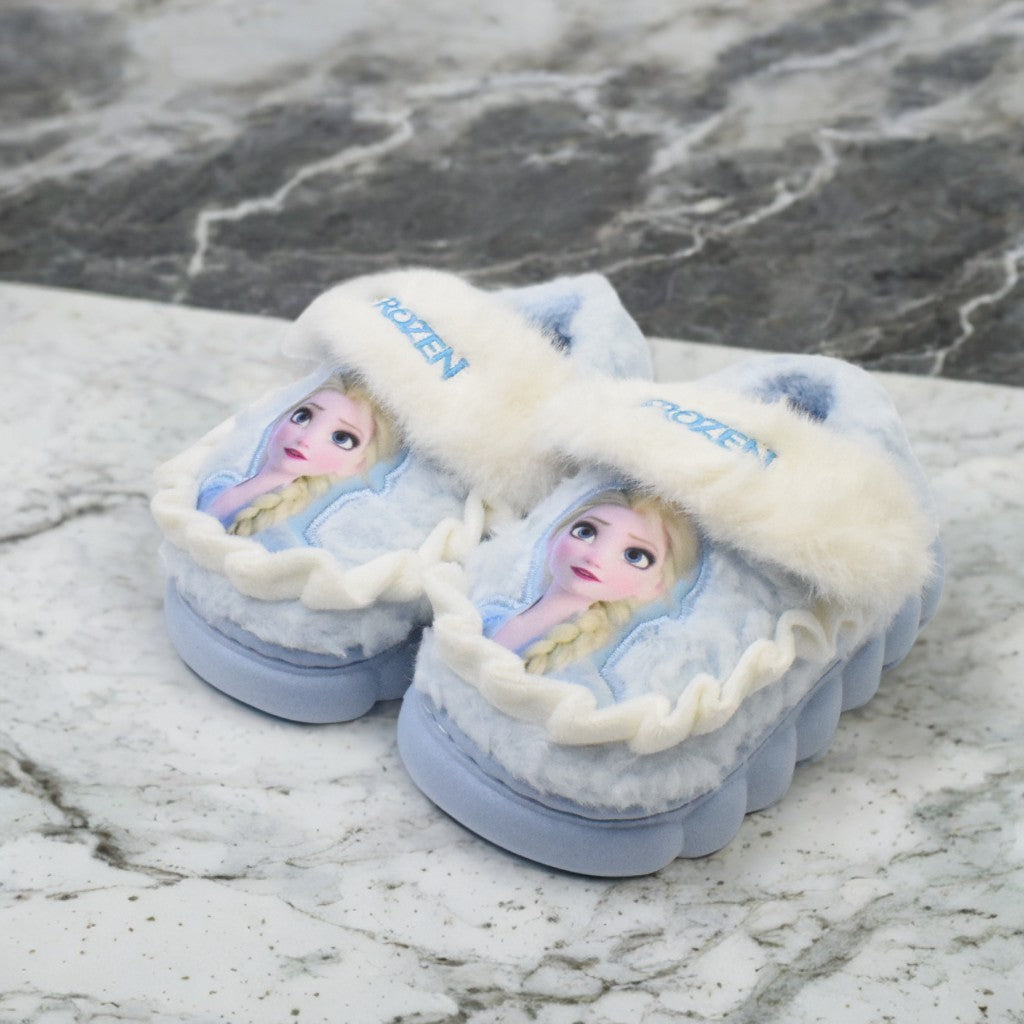 Disney Princess Elsa Winter Children's Cotton Home Slippers Frozen Girl's Snow Non Slip Warm Baby Slippers Pink Blue Size 24-36
