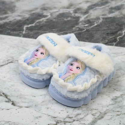 Disney Princess Elsa Winter Children's Cotton Home Slippers Frozen Girl's Snow Non Slip Warm Baby Slippers Pink Blue Size 24-36