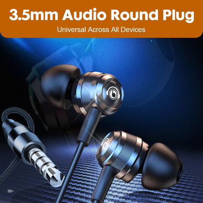 Fones de ouvido com fio J109, qualidade de som superior, fones de ouvido intra-auriculares com conector tipo C e 3,5 mm, fones de ouvido estéreo HiFi de metal com microfone