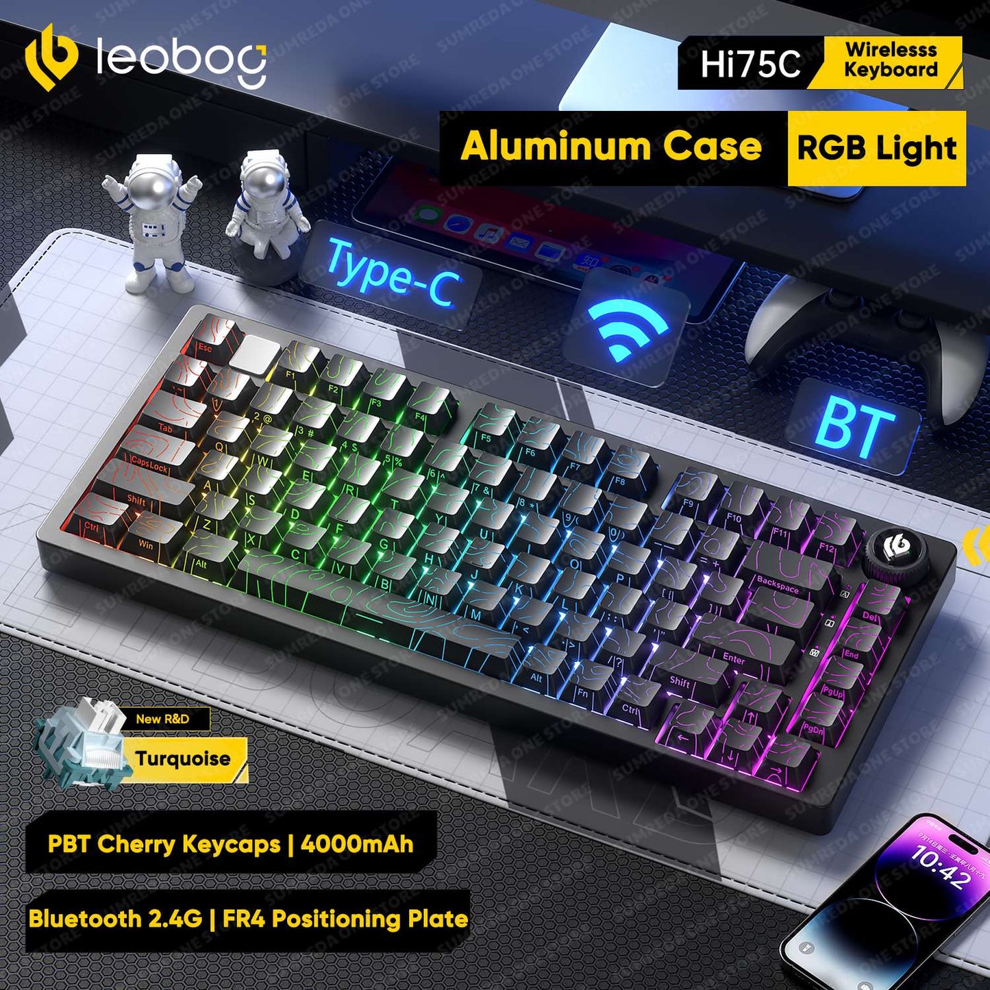 Leobog Hi75C Hi75 Hi75C Pro Kit de Teclado Mecânico Customizado de Alumínio Sem Fio para Jogos Bluetooth 2.4G Teclado Gamer com Hotswap com Fio